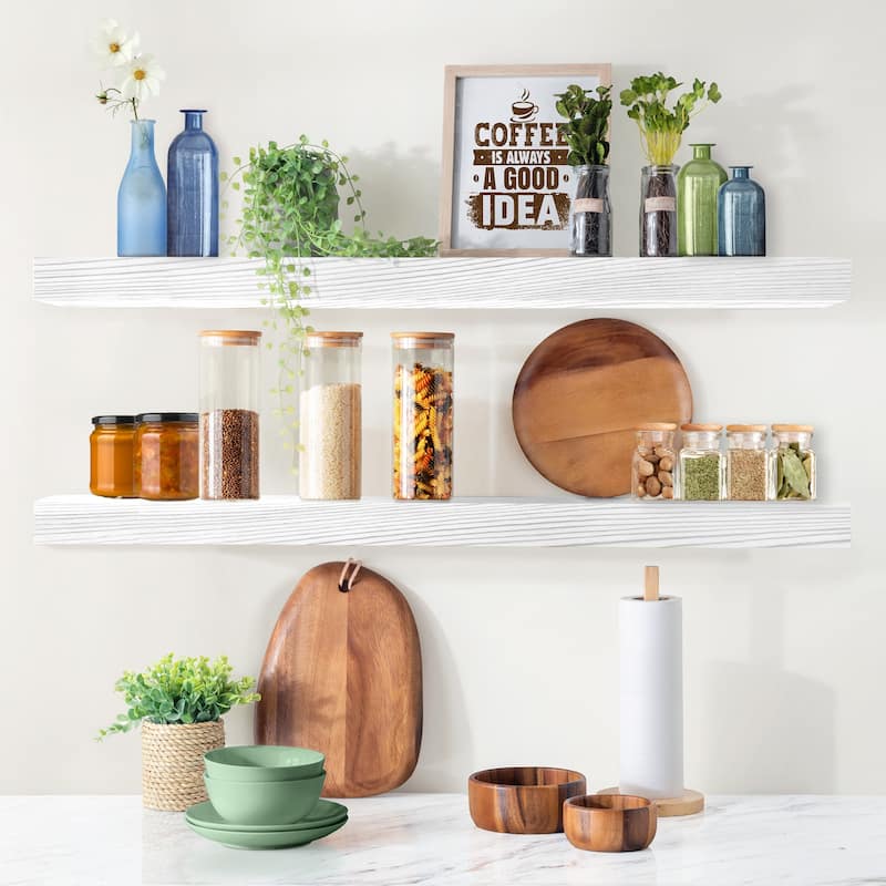 Solid Wood Floating Shelves for Wall - Long Wooden Wall-Mounted Shelves - 9” L X 35"W X 1.2” H