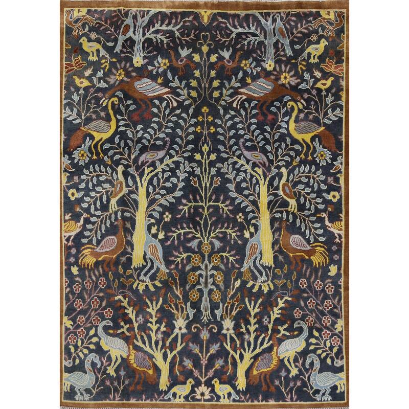 Hand Knotted Oriental 100% Wool Carpet Traditional All-Over Navy Blue & Blues Ziegler Area Rug - 9' 10'' X 7' 9''
