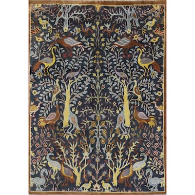 Hand Knotted Oriental 100% Wool Carpet Traditional All-Over Navy Blue & Blues Ziegler Area Rug - 9' 10'' X 7' 9''