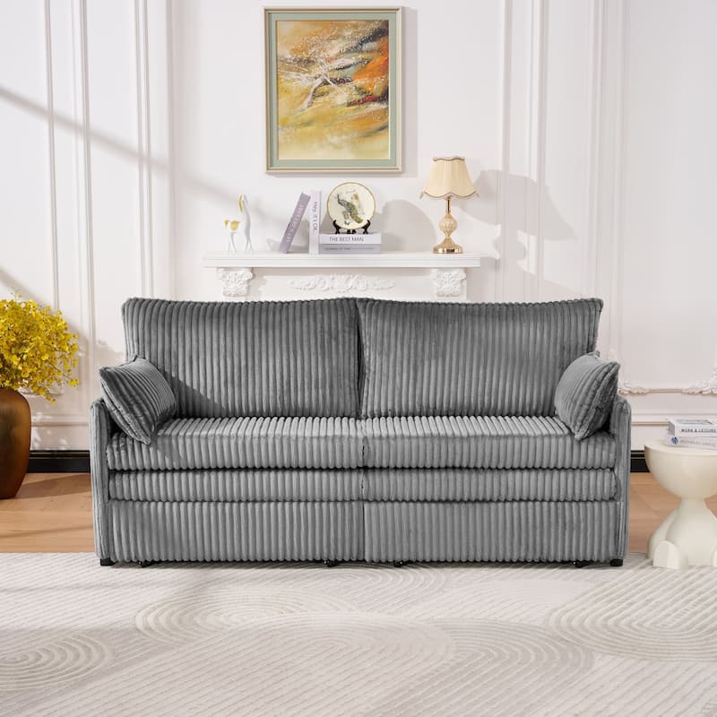Roomfitters 73" Modern Corduroy Sofa Bed with Pull-out Sleeper Design, Modular Daybed with Storage Pocket & Pillows