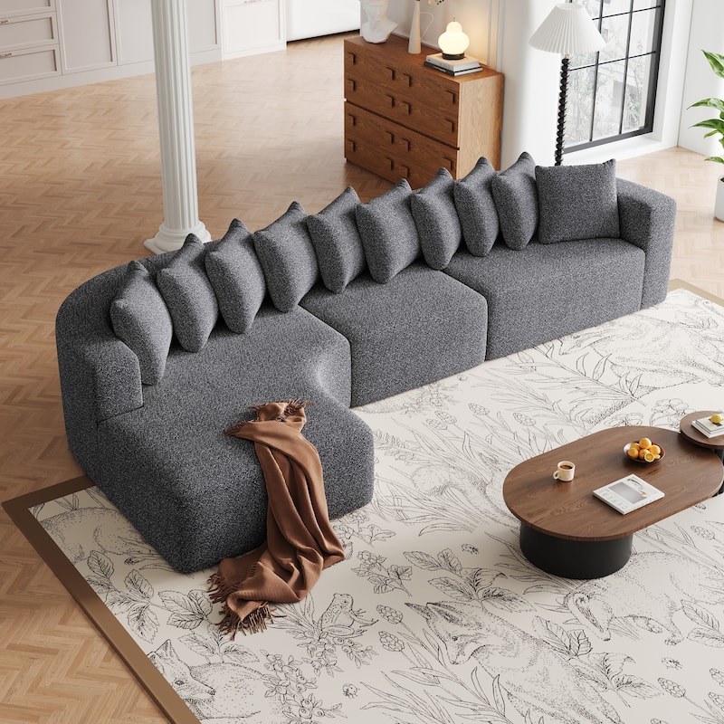 Chenille L-shaped Sectional Sofa with Curved Chaise Lounge and Piloows