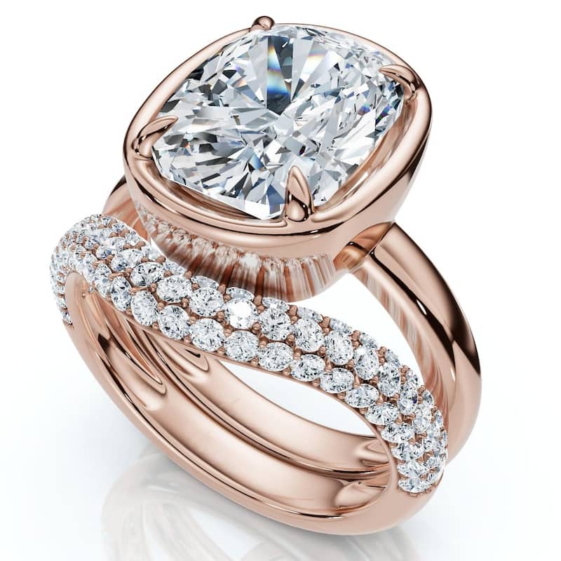 Bliss Diamond Certified 4 1/2Ct Cushion Pave Andrea Engagement Wedding Ring Set Gold Lab Grown - 8 - Rose