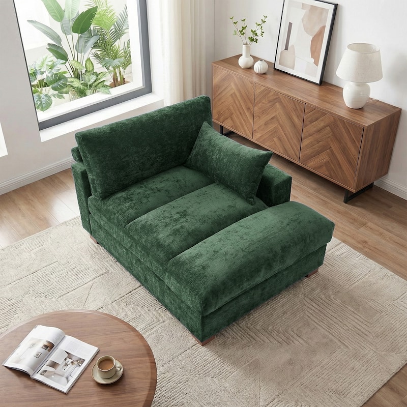 Mid-Century Chenille Adjustable Headrest Chaise Lounge Sofa