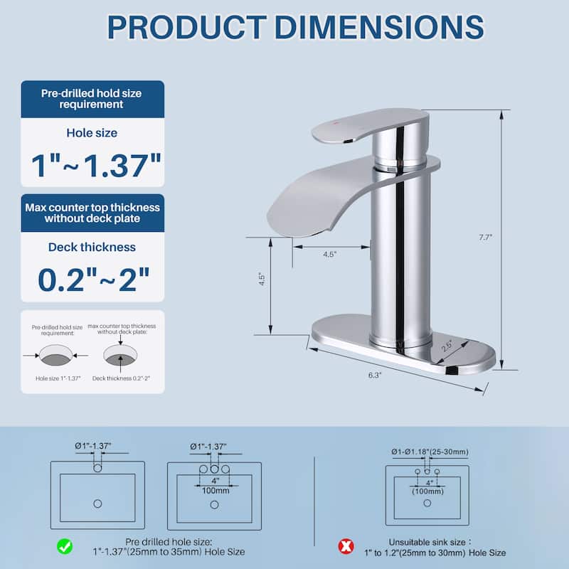 WOWOW Water Fall Bathroom Faucet with Deckplate Included