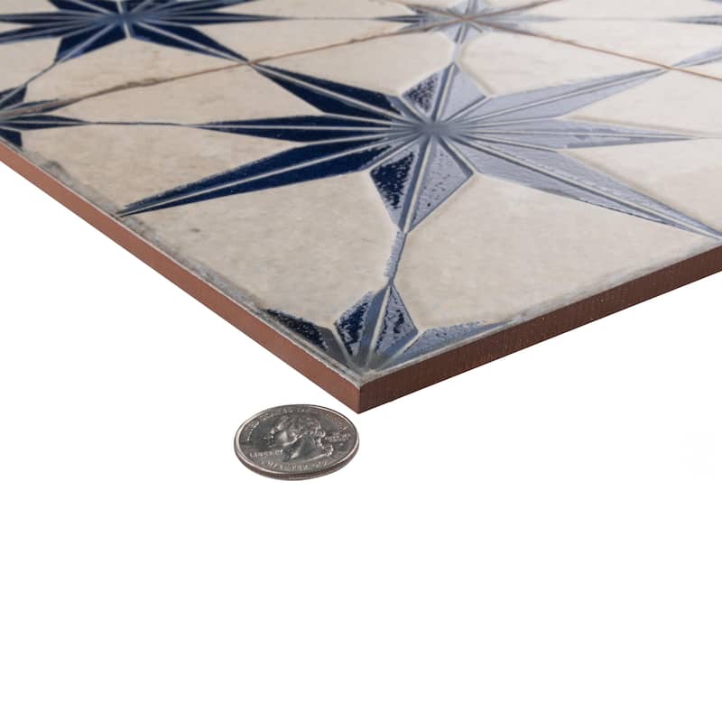 Merola Tile Kings Star Luxe Blue 17-5/8" x 17-5/8" Ceramic Floor and Wall Tile