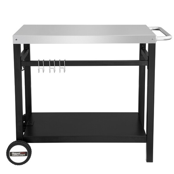 Royal Gourmet PC3401B Double Shelf Movable Dining Cart Work Table, Outdoor Food Preparation Cart - Thumbnail 2
