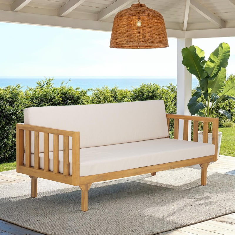 SAFAVIEH Outdoor Living Napoli 3-Seater Bench - 28"W x 68"D x 24"H - Oak/Cream