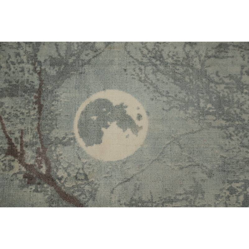 Hand Knotted Oriental Viscose Silk Carpet Modern Pictorial Green Abstract Area Rug - 7' 3'' X 5' 3''