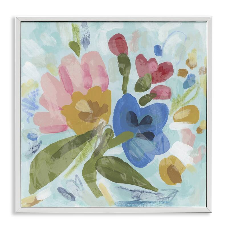 Stupell Stylish Pop Flowers Framed Giclee Art Design By June Erica Vess - 12 x 12 - White