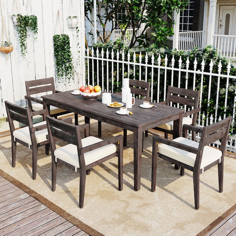 Acacia Wood Outdoor Dining Table And Chairs Suitable For Patio, Balcony Or Backyard - Gray