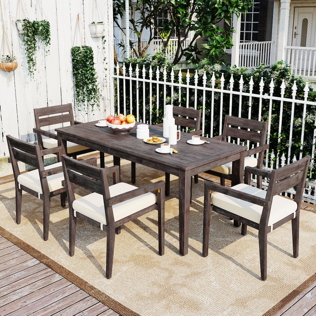 Acacia Wood Outdoor Dining Table And Chairs Suitable For Patio, Balcony Or Backyard