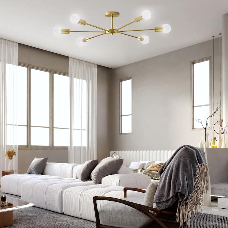 22.44 in. 6-Light Modern Semi- Flush Mount Ceiling Light with No Bulbs Included - 22.44''