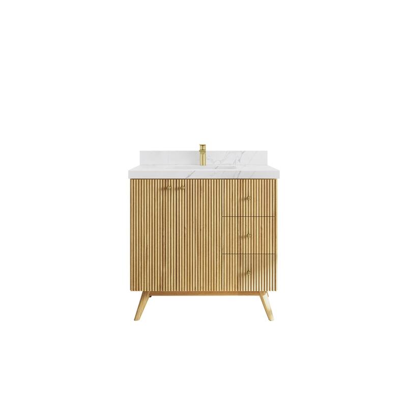 Willow Collections 36 in. W x 22 in. D Pasadena Solid Teak Center Sink Bathroom Vanity with Countertop