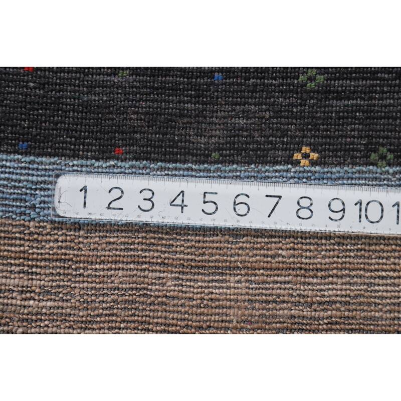 Hand Knotted Oriental Viscose Silk Carpet Tribal Stripe Greys & Charcoal Gabbeh Area Rug - 9' 7'' X 8' 5''