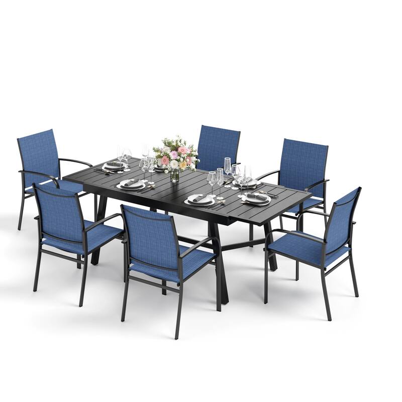MAISON ARTS Outdoor Dining Set 7/9-Piece with Expandable Rectangular Metal Table and 6/8 Textilene Dining Chairs