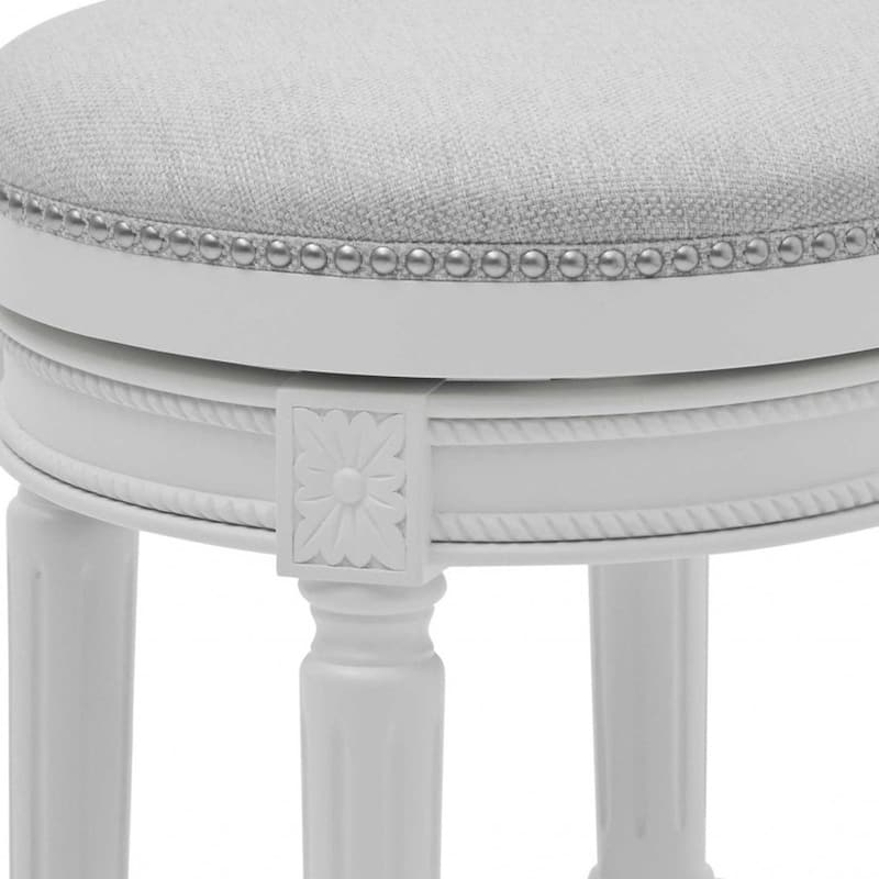 White Round Swivel Backless Bar Stool with Fabric Seat and Footrest