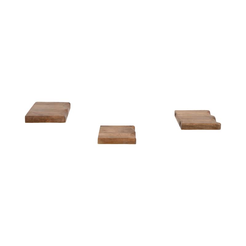 Wood Floating Wall Shelves Set of 3 - Brown, 10/12/14" - 14.0"