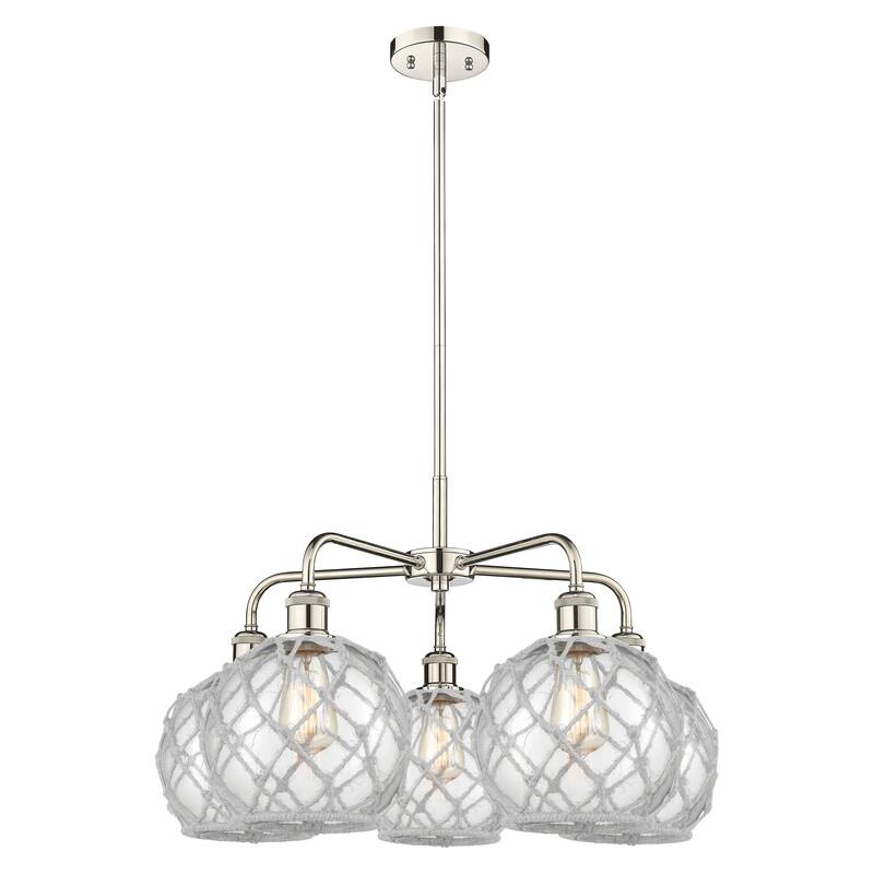 Innovations Lighting Endless Possibilities Ballston - Farmhouse Rope - 5 Light 27" Stem Hung Chandelier - Clear Glass with White Rope/Polished Nickel