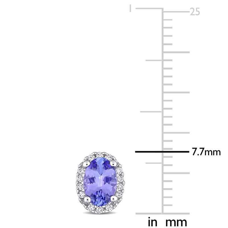 Miadora 10k White Gold Oval-cut Tanzanite and 1/10ct TDW Diamond Halo Stud Earrings