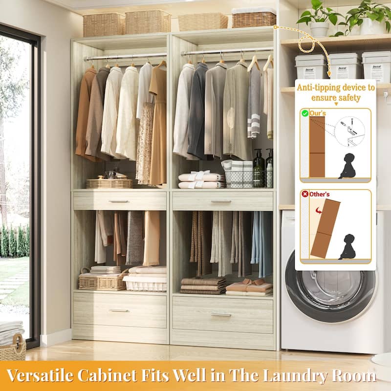 Qvella 23.6'' W Closet System with Hanging Rods and Wooden Drawers, Modular Walk-In Closet Organizer with Pants Rack