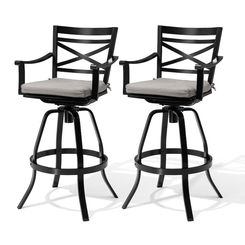 Pellebant Patio Outdoor Aluminum Swivel Bar Stools with Sunbrella Cushion - 21.7 in W x 16.5 in D x 46 in H - CASTSHALE-2PC