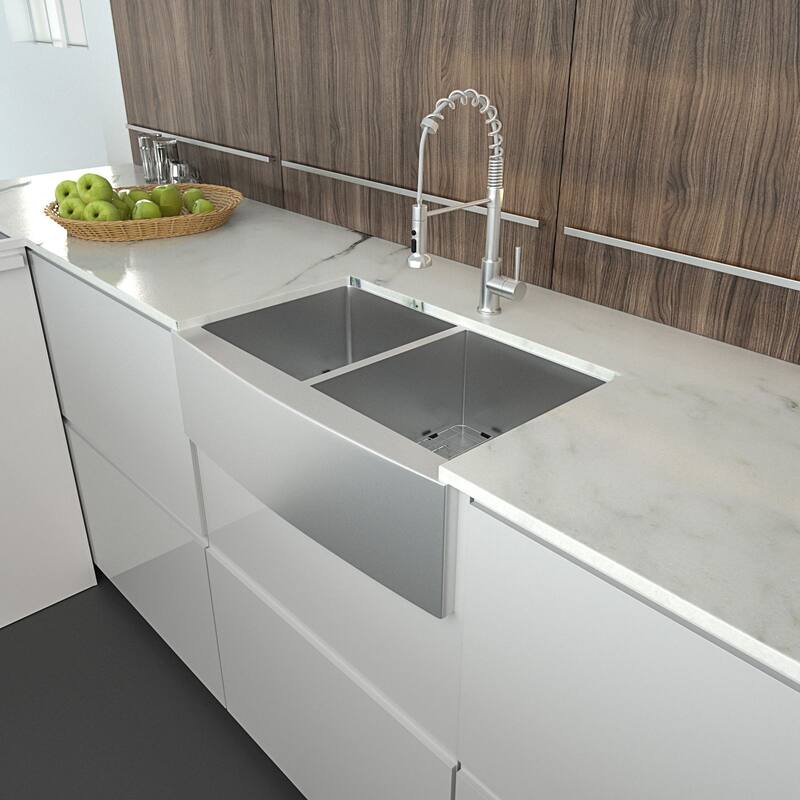 36-inch Stainless Steel Farmhouse Apron-Front Double Bowl Kitchen Sink