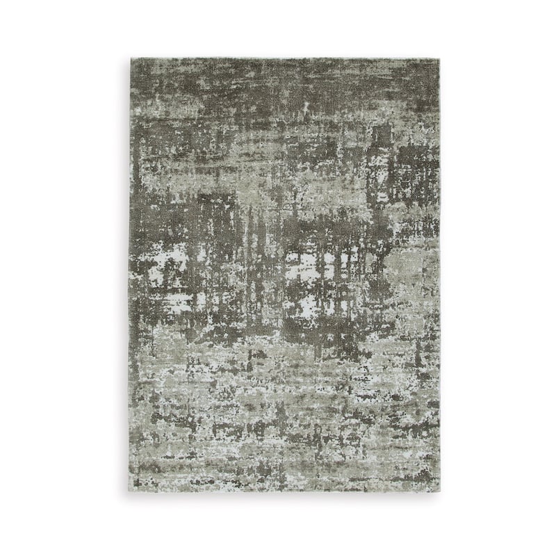 Monty 8 x 10 Area Rug, Abstract Pattern, Gray Ivory Polyester, Cotton Back - 8 x 10