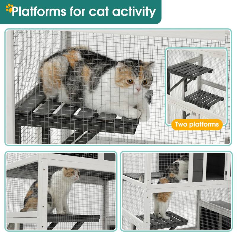 3-Tier Wooden Cat House with 4 Platforms and 2 doors and a Jump Box