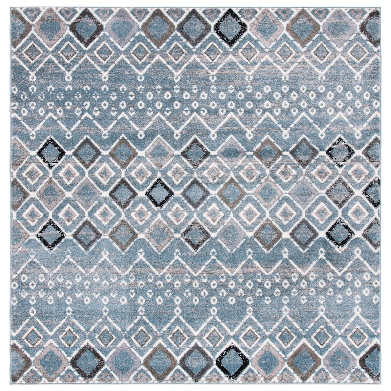 SAFAVIEH Amsterdam Bridget Moroccan Boho Rug - 3' Square - Blue/Ivory - Square