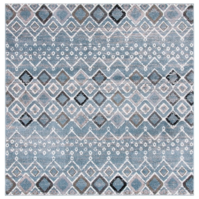 SAFAVIEH Amsterdam Bridget Moroccan Boho Rug - 3' x 3' Square - Blue/Ivory