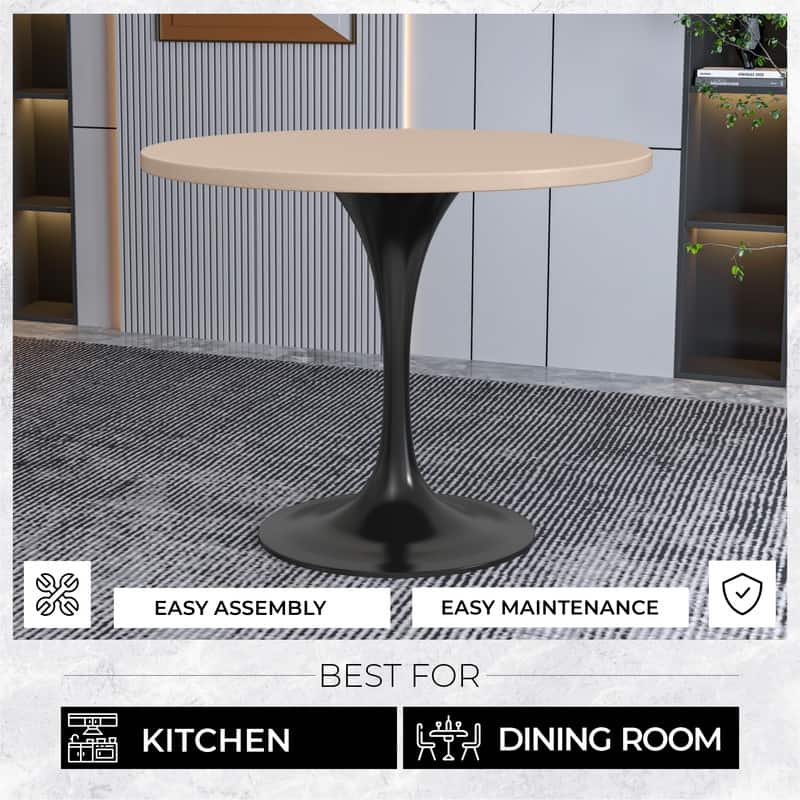 LeisureMod Verve 36" Round Dining Table with MDF Wood TableTop and Black Steel Base for Kitchen & Dining Room