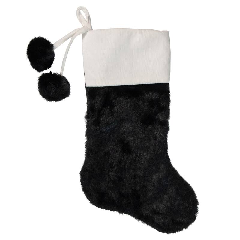 20.5-Inch Black and White Christmas Stocking with Corduroy Cuff - 20.5"
