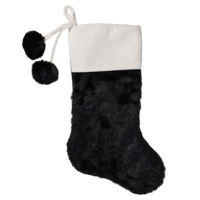 20.5-Inch Black and White Christmas Stocking with Corduroy Cuff - 20.5"