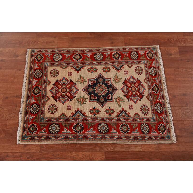 Geometric Kazak Oriental Foyer Rug Handmade Wool Carpet - 2'0"x 3'0"