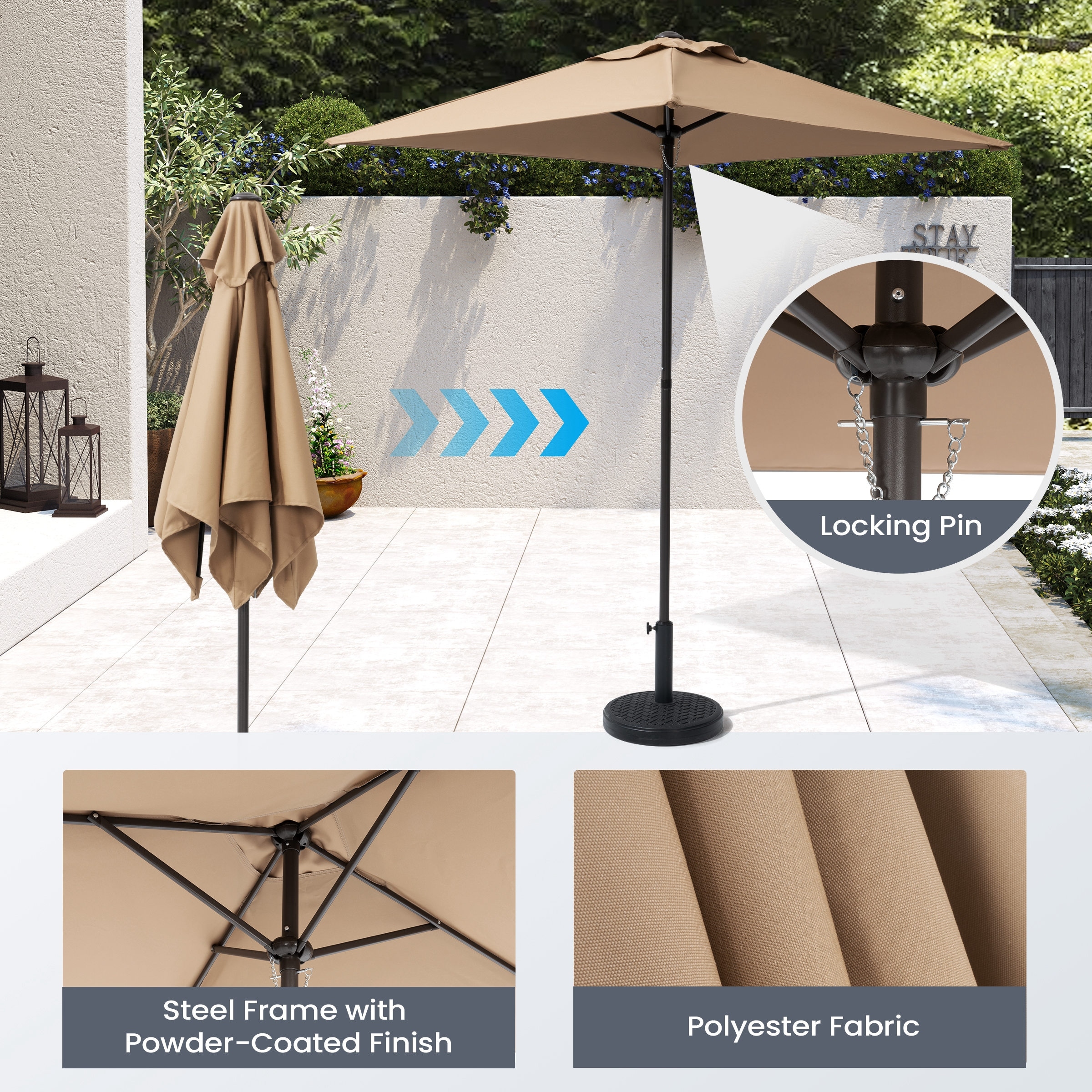 4' patio umbrella Double-Sided Rectangular The polyester canopy with PU coating shields against UV 30 plus rays WESTLAKE 10 Ft Solar LED