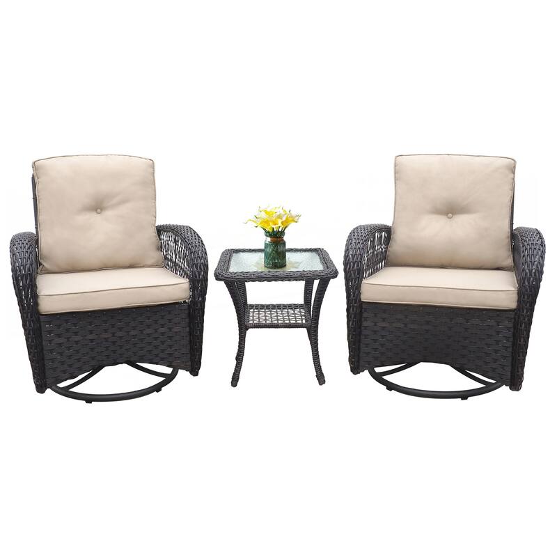 Outdoor Wicker Rocker Swivel Patio Bistro Set - Brown