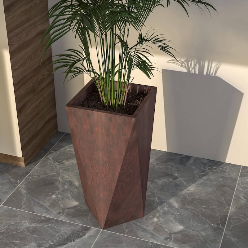 Aloe Fiberstone & MGO Clay Tapered Square Tall Planter Plant Pot, Indoor/Outdoor with Drainage Holes for Yard Porch Decor
