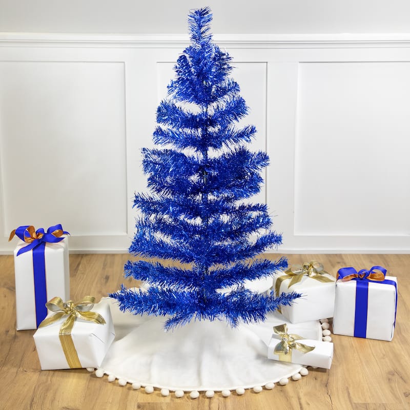 Artificial Tinsel Christmas Tree - 3' - Blue - Unlit - 3 Foot
