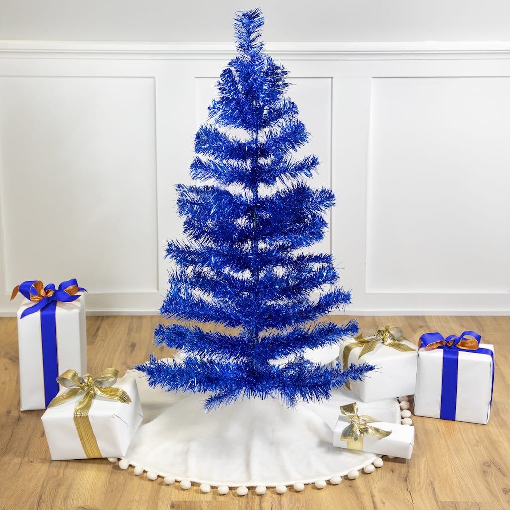 Artificial Tinsel Christmas Tree - 3' - Deep Blue - Unlit - 3 Foot