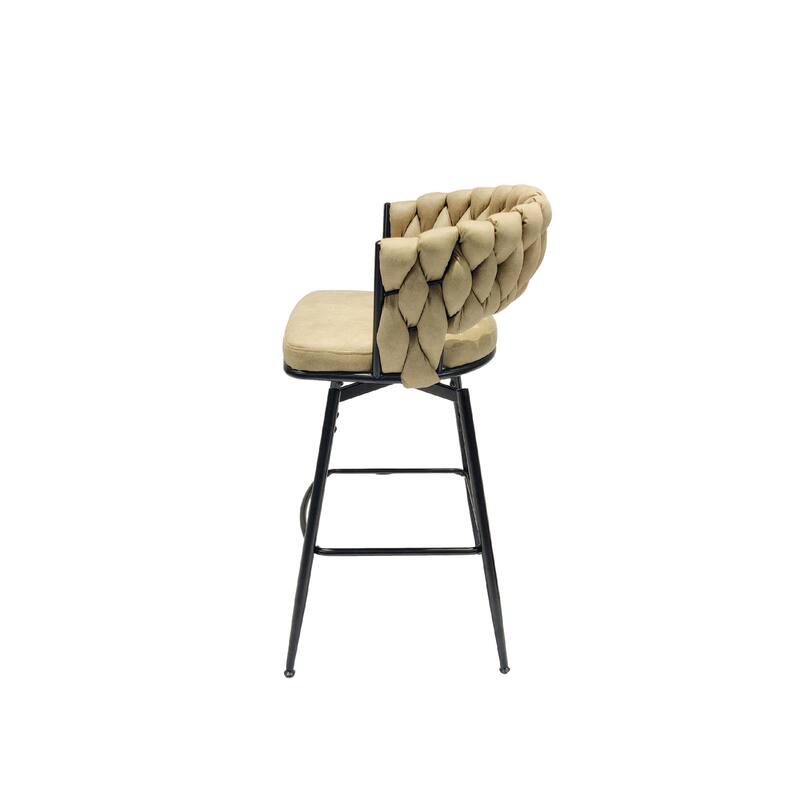 Counter Height Bar Stools Set of 2, Swivel Bar Stools with Woven Back, Kitchen Island Chairs with Footrest and Metal Frame