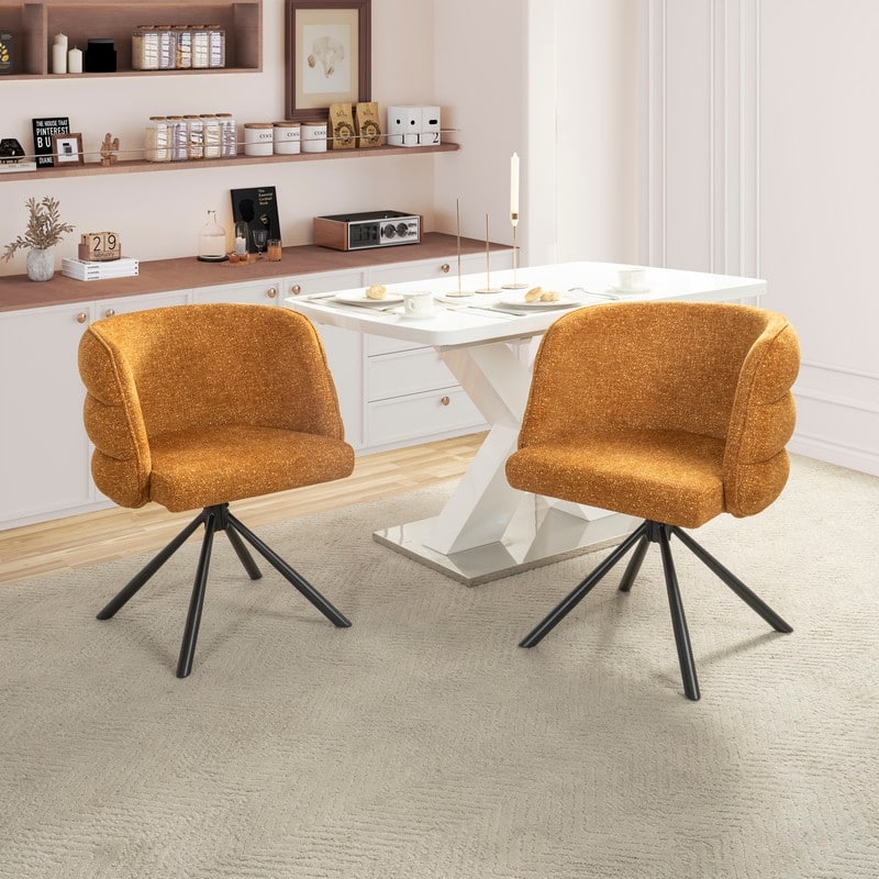 270° Swivel Home Office Desk Chairs Set of 2,Modern Dining Chairs, Upholstered Bedroom Chairs with Metal Base,Makeup Chair