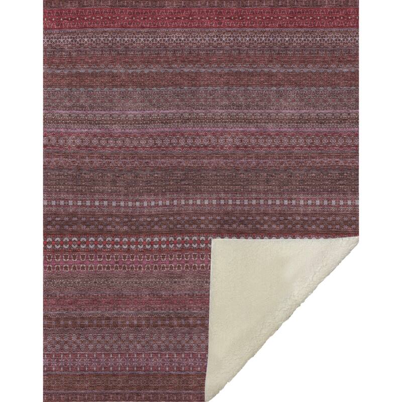 Premium Machine Washable Boho Stripes Sherpa Throw Blanket