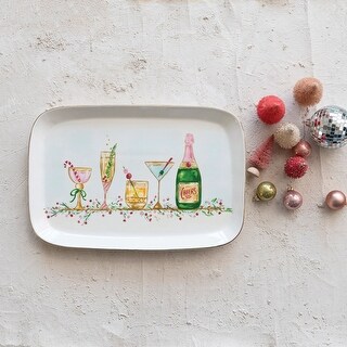 Stoneware Holiday Scalloped Plate with Gold Electroplating, 4 Styles