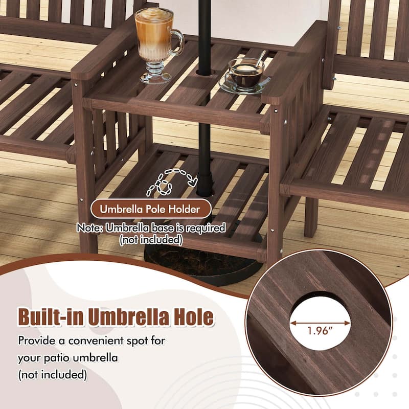 Costway Outdoor Fir Wood Loveseat with 2-Tier Side Table and 1.96" - See Details