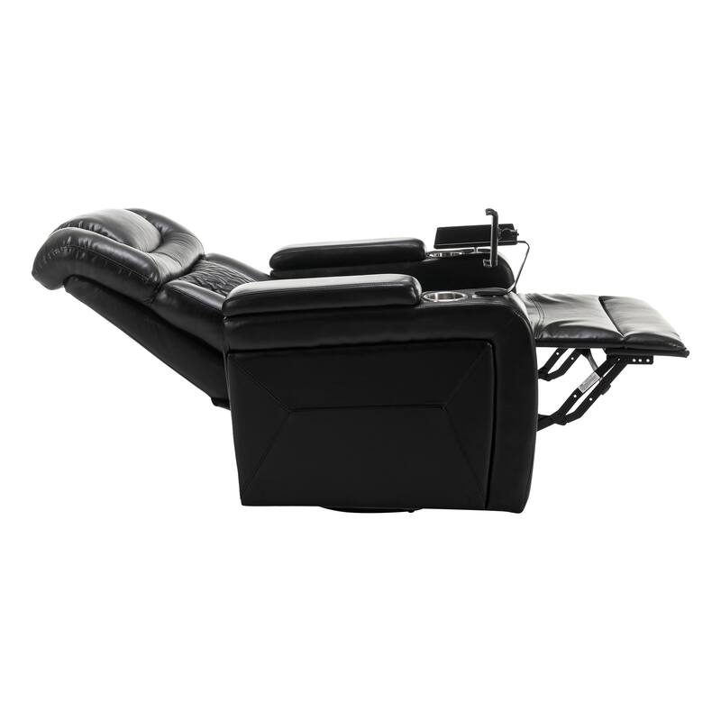 270° Swivel PU Leather Power Recliner with Phone Holder, Cup Holder, USB Port Home Theater Recliner for Living Room