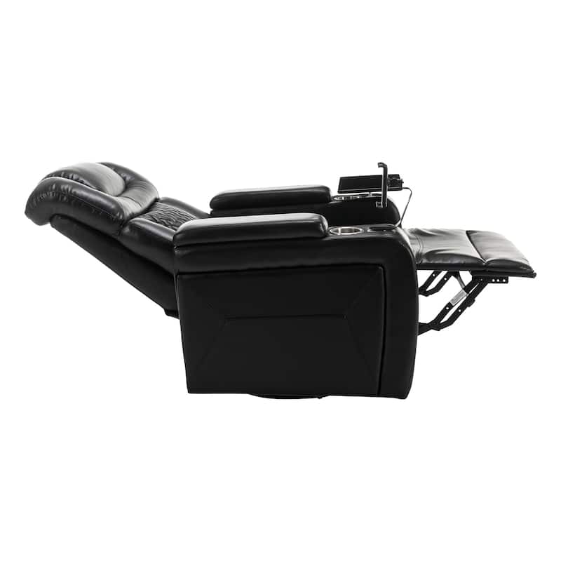Degree Swivel PU Leather Power Recliner Individual Seat Home Theater Recliner with Tray Table,Cup Holder,Hidden Arm Storage