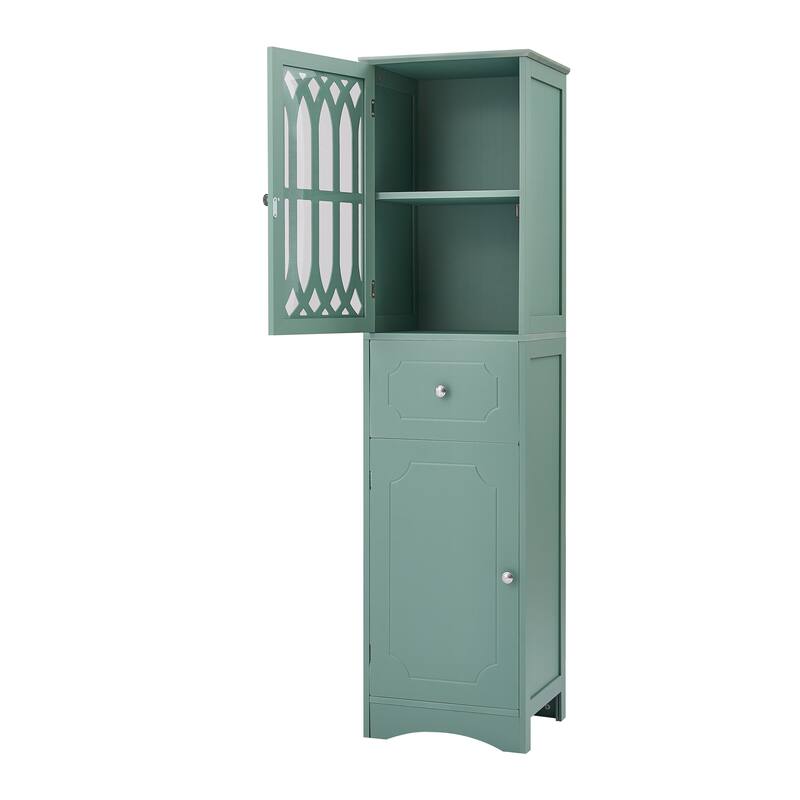 Freestanding Adjustable Storage Cabinet with Metal Knobs, Acrylic Panel Door Cabinet, Groove Pattern Drawer and Door Cabinet