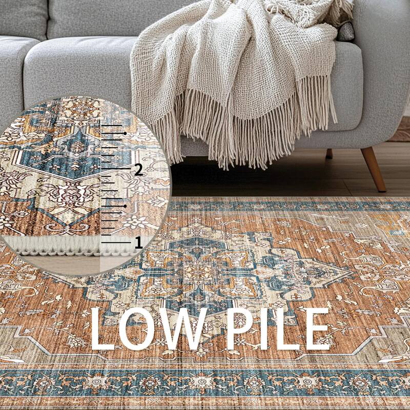 Mcow Floral Dark Gray Low-Pile Machine-Washable Non-Slip Area Rug