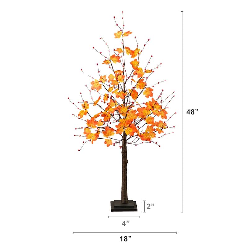 Pre-Lit Artificial Maple Fall Harvest Tree with Berries - 4' - Warm White LED Lights