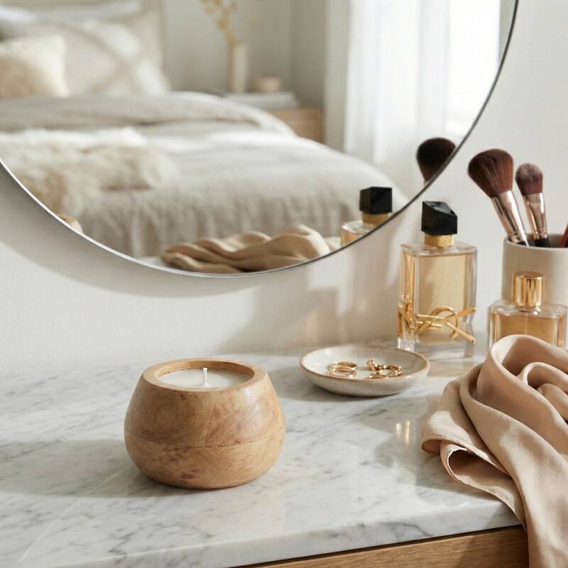 Decorative Vanilla Scented Mango Wood Bowl Candle - 5.25" - Tan